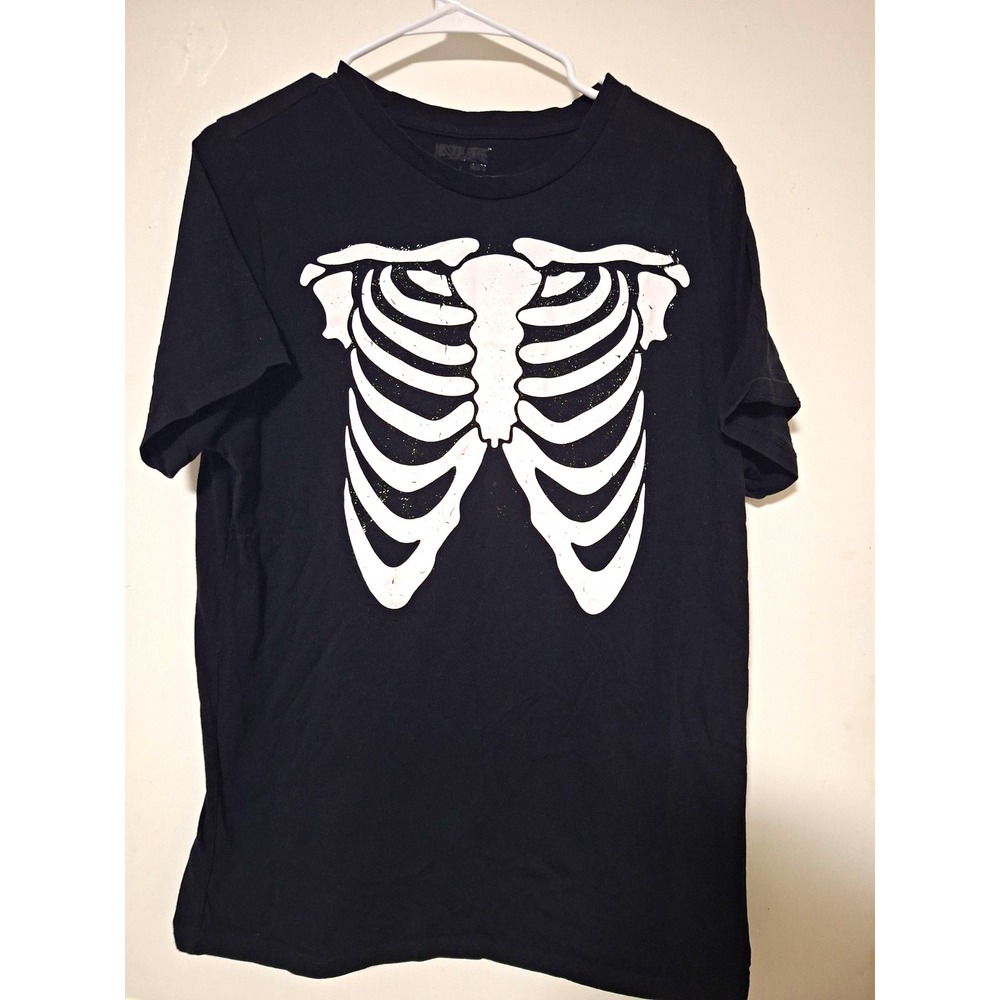Mission Ridge Skeleton Ribs T-Shirt Men L Black Rib Cage Halloween Costume